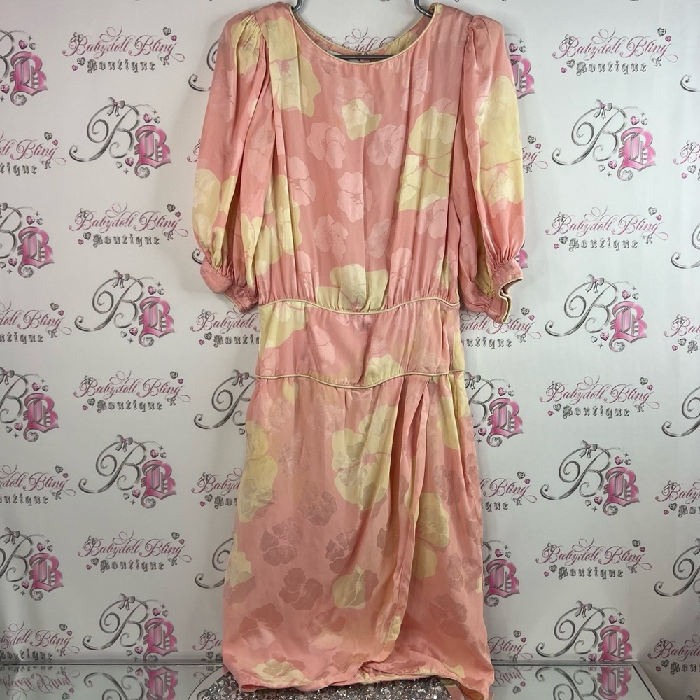 Flora kung dress 100% silk luxe flowers shiny shimmer Elegant Pink Floral Dress